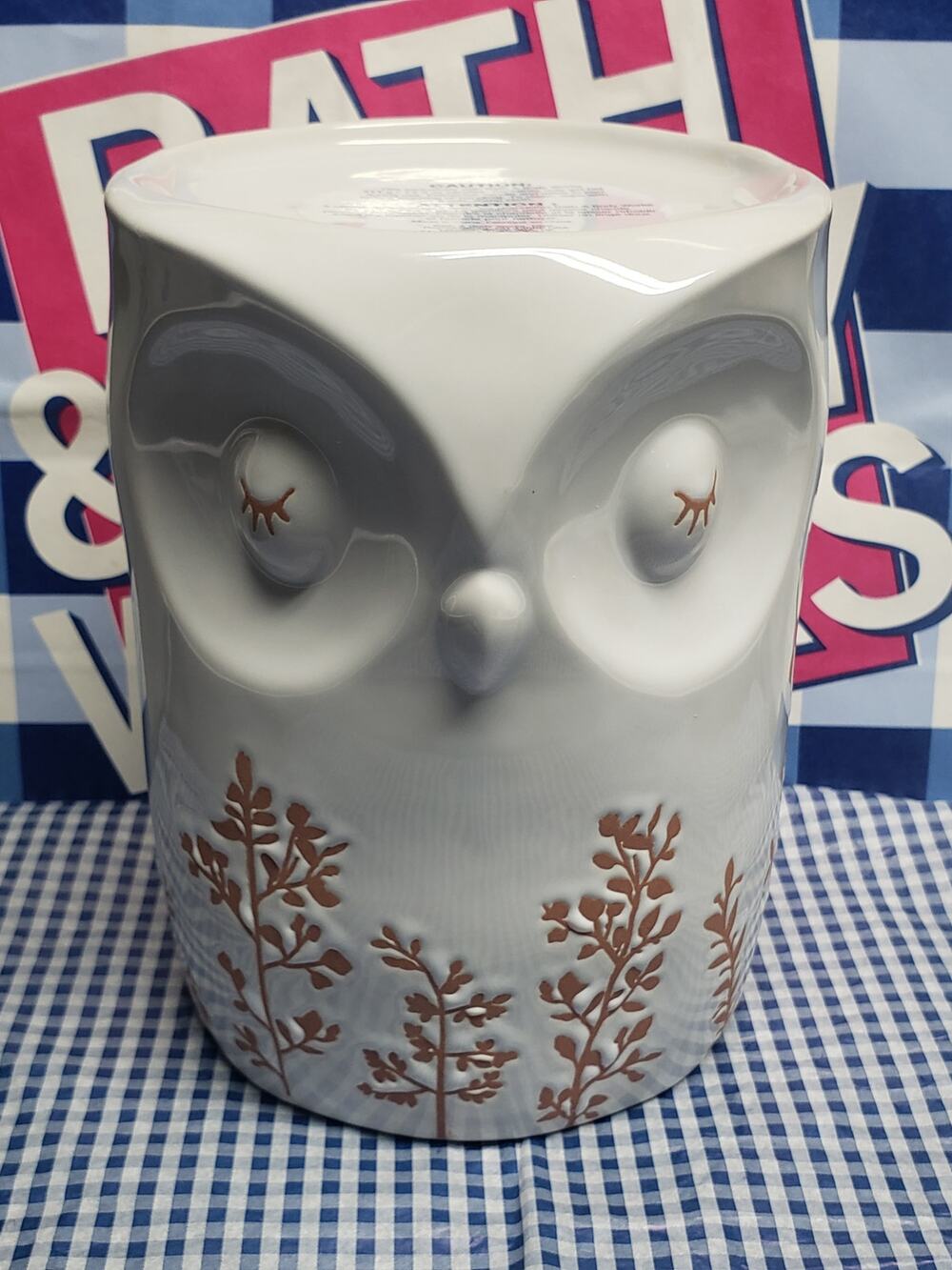 BBW White Owl Large 3 Wick Candle Holder Pedestal Home Fragrance Decor